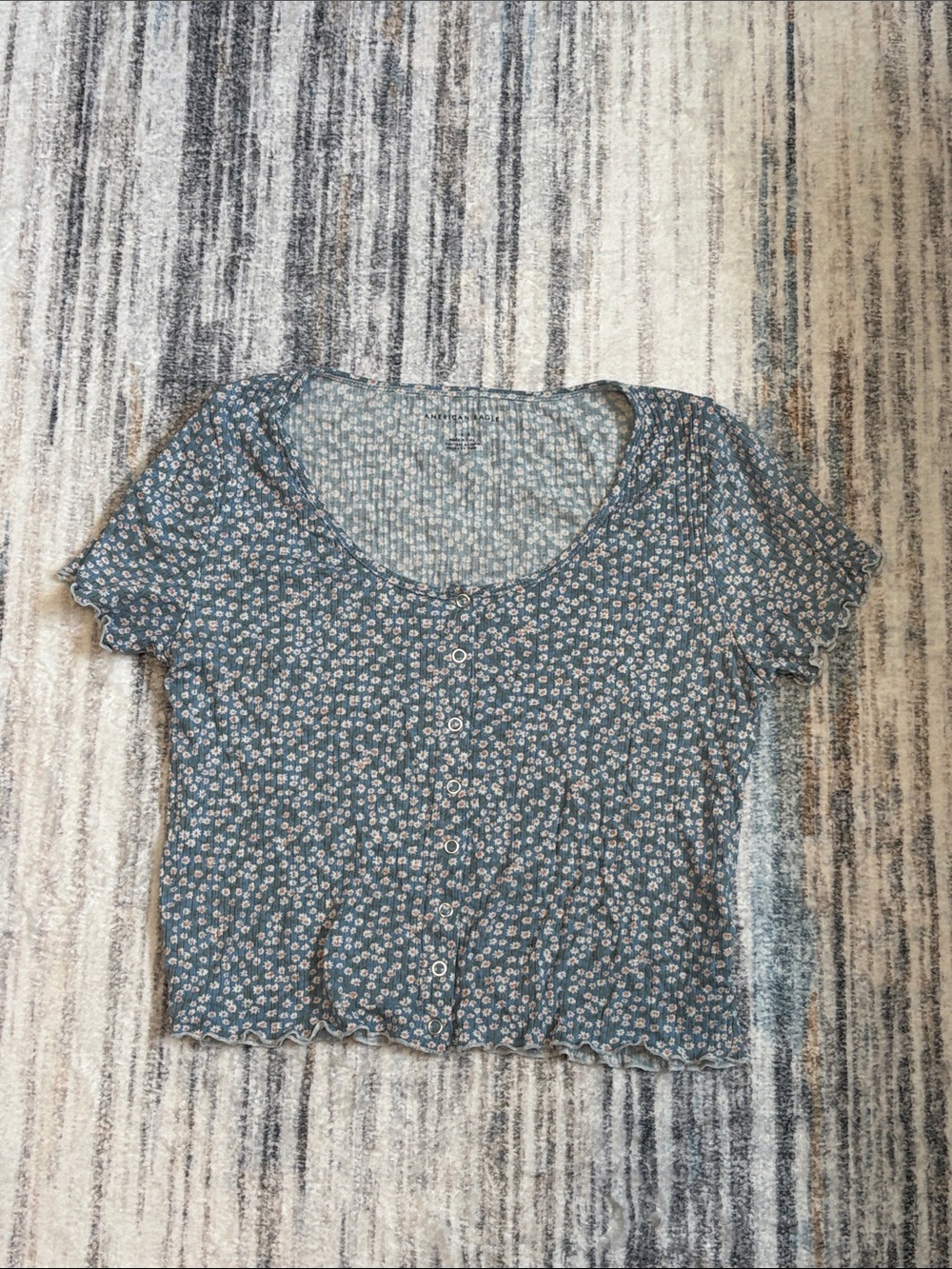 American Eagle Outfitters Blue Floral Button-Down Crop Top